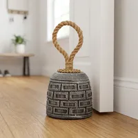 Butée de porte artisanale en céramique rustique Home Basket Bali, avec poignée en corde, noir mat, lourde, style Wabi Sabi, poterie moderne décorative
