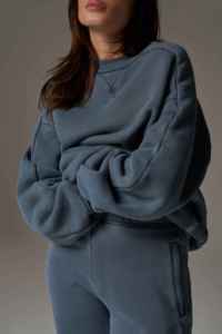 Sweat-shirt oversize à col rond pour femme, couleur unie, en coton tricoté, manches longues, épaules tombantes, pour l'automne - Product Image 5