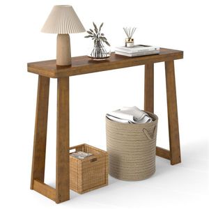 43\" Space-Saving Entryway Console <b>Table</b> <b>Walnut</b> Solid Rubber Wood for Small Hallways - Product Image 1
