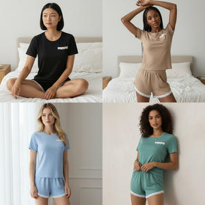 Ensemble de pyjama de mariée élégant et classique en satin uni de haute qualité pour femme, avec short et manches courtes, doux et rafraîchissant, style coréen. - Product Image 2