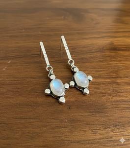 Pendientes Colgantes de Plata de Ley 925 con Piedra Lunar Arcoíris Tibetana y Engaste de Bisel, Hechos a Mano, Estilo Bohemio, con Gema, para Mujer - Product Image 2