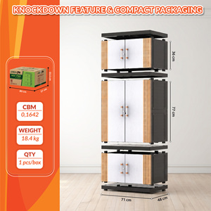 Naiba Fit Pro Plastic Cabinet/<b>Wardrobe</b> with Brown Flat Panel Hinged Doors with Mirror for Clothing and Bedroom Storage - Product Image 5