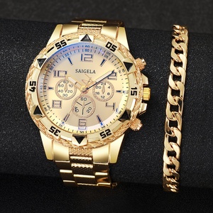2pcs/set Men's Stylish Round Gold Casual Quartz <b>Watch</b> With Bracelet Set - Product Image 2