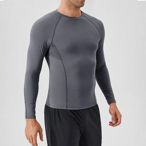 High Quality Custom Compression Gym <b>Men's</b> <b>Shirts</b> Solid Color Long Sleeve Breathable Moisture Wicking Quick Dry Sports <b>Shirts</b> - Product Image 4