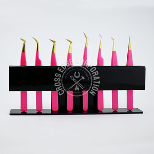 Glitter Hot pink Fiber Gold Tip Tweezers Classic Lash Tweezer Volume Lashes Eyelash Extension Tweezers for False Eyelashes - Product Image 4