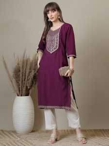 Kurti pour femmes en viscose et coton, coupe ample traditionnelle, longueur midi, orange, brodé, vêtements décontractés, vêtements de festival indiens, vêtements ethniques - Product Image 2