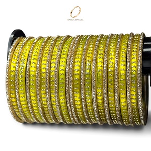 Bracelets artisanaux en aluminium jaune style Cachemire, plaqués or scintillant avec pierres, pour femmes, bijoux de mariée, vente en gros, pour fêtes - Product Image 4
