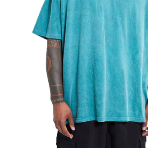 เสื้อยืดคอตตอนแท้ 100% แบบย้อมสีเอซิดสำหรับผู้ชาย สไตล์สตรีทแวร์ ฮิปฮอป วินเทจ แห้งเร็ว คอกลม - Product Image 4