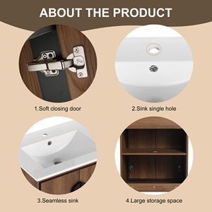 Mobile Bagno Moderno da 24 Pollici con Lavabo Integrato, 2 Ante con Chiusura Ammortizzata, Mobiletto Contenitore con Lavabo Singolo - Product Image 6