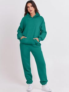 OEM <b>Women</b> Winter 2 Piece Pullover Hooded <b>Jogger</b> Set Solid Color 100% Cotton <b>Fleece</b> Casual Regular Fit Full Sleeve Breathable - Product Image 2