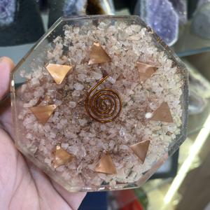 10 Cm Handmade Rose <b>Quartz</b> Orgonite <b>Plate</b> With Copper Spiral Octagon Reiki Chakra Healing Crystal Decor Orgone Coaster Gift - Product Image 5