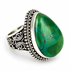 Anillos de Plata de Ley 925 con Turquesa Verde Deliciosa, Joyas Shri Ashapura, Estilo BOHEMIA, Engaste de Bisel Cristiano, Joyería India de Plata - Product Image 1