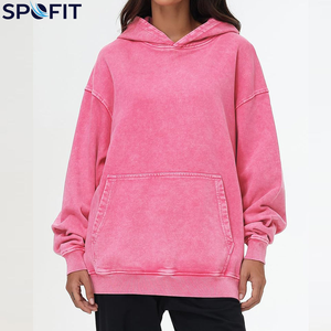 OEM Custom Streetwear Women Acid Wash Hoodie Full Sleeve Knitted <b>Drop</b> Shoulder Oversized Hoodie 100% High Quality Women Hoodie - Product Image 1
