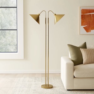 Lampe de sol design haut de gamme avec cadre doré et base en marbre pour intérieurs de luxe - Product Image 2