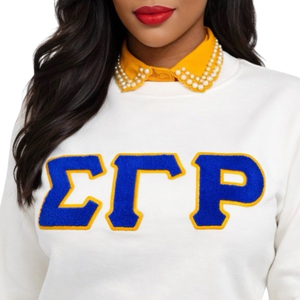 Sweat-shirt rayé blanc et or Sigma Gamma Rho pour femme, style décontracté streetwear, col rond, sororité grecque - Product Image 3
