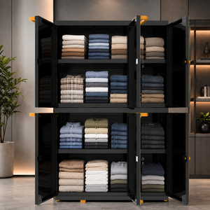 Naiba Mega Portable <b>Plastic</b> Cabinet/Wardrobe with Gray Wood Style Doors & <b>Mirror</b> Suitable for Clothing & Bedroom Storage - Product Image 2
