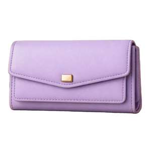 Cartera tipo sobre de cuero PU color lavanda que funciona como un práctico bolso de mano con compartimentos para tarjetas y dinero en efectivo. - Product Image 1