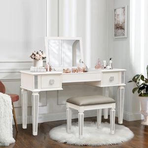 Mirrored Bedroom Makeup Vanities Set with Drawers <b>and</b> <b>Mirror</b> Stool Flip <b>Dressing</b> <b>Table</b> - Product Image 2