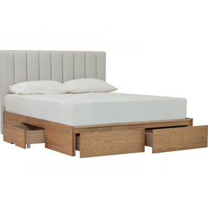 Modern Upholstered <b>Panel</b> Bed Solid Wood Platform Bed with <b>Headboard</b> Storage Drawers Queen King Custom Bedroom Furniture - Product Image 2