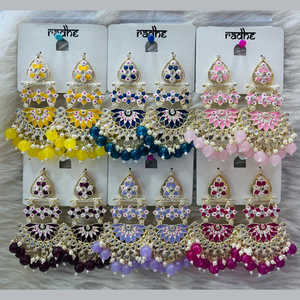 Chapado en oro Kundan piedra y cuentas Meenakari pendientes colgantes accesorio de moda - Product Image 1