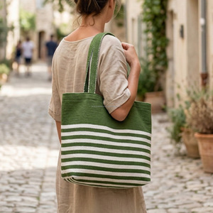 <b>Handmade</b> Woven Handloom Striped Cotton <b>Clothes</b> Bag Tote Bag Eco Friendly Reusable Shopping Carry Travel Beach Bag for Women - Product Image 3