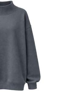 Sudadera de Forro Polar Oversize para Mujer, Color Gris Oscuro, Cuello Alto, Estilo Casual, Cálida para Invierno, de Algodón y Poliéster, Corte Holgado, Top de Moda - Product Image 4