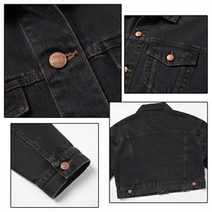 Black <b>Cropped</b> Jeans <b>Jacket</b> Women's Turn Down Long Sleeve <b>Denim</b> <b>Jackets</b> Button Closure Crop Trucker <b>Jacket</b> Ladies Winter Wear - Product Image 6