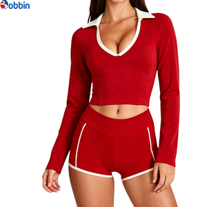 Ensemble sportif 2 pièces pour femme, style hip-hop d'été, blanc, haut court à manches longues et short taille haute, respirant, en Spandex et Polyester - Product Image 5