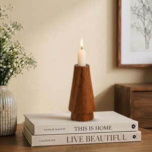 Supports de bougies en bois naturel faits à la main, style rustique, minimalistes, pour centre de table, décoration intérieure, Noël, religieux - Product Image 1