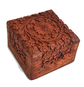 Caja de Joyería de Madera Hecha a Mano, Artesanía Única en Madera, Organizador de Joyas para Mujer, Decoración Cuadrada con Elefante - Product Image 1