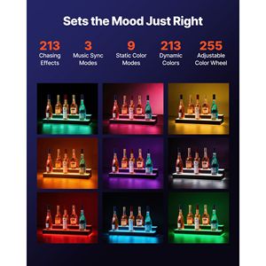 ชั้นวางขวดเหล้าแบบมีไฟ LED 2 ชั้น ขนาด 24 นิ้ว สำหรับบาร์ในบ้าน ชั้นวางอะคริลิคติดผนังแบบมีไฟพร้อมรีโมทคอนโทรล RF - Product Image 2