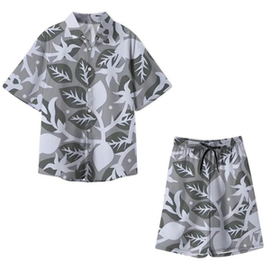 Ensemble T-shirts et shorts décontractés pour hommes, style vintage délavé à l'acide, respirant, en maille tissée à motif écossais, grandes tailles - Product Image 2