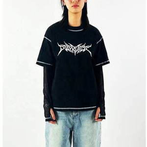 T-shirt unisexe pour homme, t-shirt ample en coton 300 GSM, double couche, manches longues, t-shirt court pour homme - Product Image 3