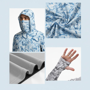 Men's Long Sleeve Fishing Shirt With Hood And Face Cover Camouflage Print UV Protection UPF 50 Breathable Quick Dry - Product Image 6