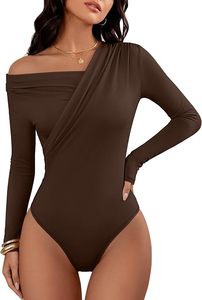 Maillot de bain une pièce pour femme, formel, d'été, asymétrique à une épaule, à manches longues, couleur unie, extensible, coupe classique, froncé, tricoté, style débardeur - Product Image 2
