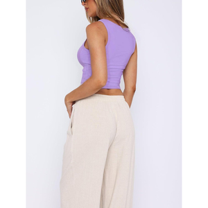 Nouveau débardeur femme à col carré, violet uni, court, sans manches, décontracté, écoresponsable, OEM ODM - Product Image 4