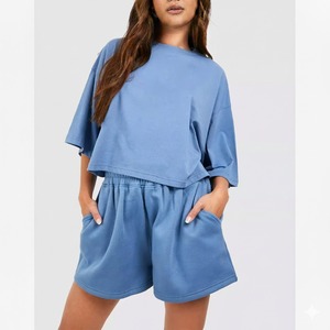 Summer Women's Solid Embroidered Quick-Dry Breathable Eco-Friendly Canvas Two-Piece <b>Set</b> Short Sleeve Top Comfortable Polyester - Product Image 1