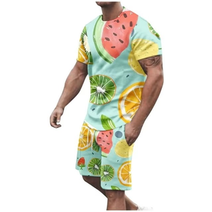 <b>Men's</b> Casual Breathable OEM Custom Summer 2-Piece Cotton <b>Fleece</b> <b>Short</b> Sleeve T-Shirt <b>Shorts</b> Set Custom Color Design Digital - Product Image 6