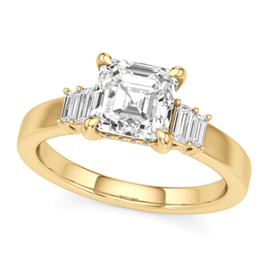 Anillo de Lujo de Oro con Tres Diamantes Sintéticos Cultivados en Laboratorio, Corte Baguette y Asscher - Product Image 2