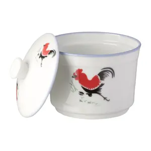 Juego de vajilla de porcelana blanca con forma de gallo Oriental, olla de cerámica blanca de 4 pulgadas con diámetro de 10,5 H9.5 cm, apto para horno microondas