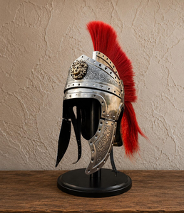 Casque de Centurion Romain en Métal avec Plume Rouge, Réplique Historique de Casque de Guerrier Ancien, Décoratif et de Collection - Product Image 1