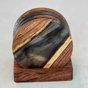 Posavasos Redondos de Cerámica al por Mayor, Posavasos Modernos de Lujo Ligero de Madera y Resina Epoxi, Tapetes Cuadrados Aislantes del Calor para Té, Posavasos de Resina y Madera - Product Image 2