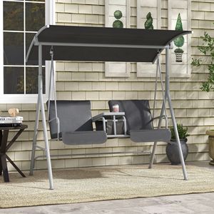 Dondolo da Giardino Grigio per Patio e Bordo Piscina - 2 Posti con Tettuccio e Tavolino - Product Image 2