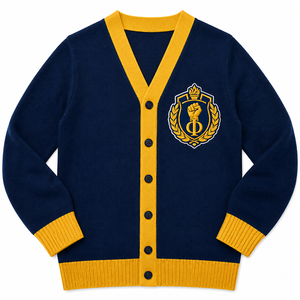 2026 <b>Women's</b> <b>Navy</b> Blue V-Neck Long Sleeve Knitted soro <b>Cardigan</b> With Yellow Contrast Trim And Button Closure Casual Style - Product Image 1