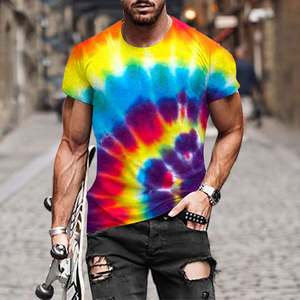 T-Shirts for Men Summer Casual Short Sleeve Tie Dye Graphic Tees Loose Fit Workout Crew Neck Pullover Tops 100% Cotton 180 GSM - Product Image 3
