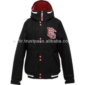 Veste d'hiver confortable à capuche Varsity/ Letterman/ College grande taille fermeture à glissière respirant cuir de peau de vache - Product Image 1