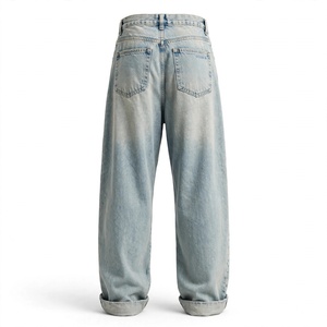 Jean en denim délavé coupe droite slim pour homme, avec fermeture éclair aux chevilles, en coton, style décontracté, prix d'exportation abordable, provenance BD - Product Image 2