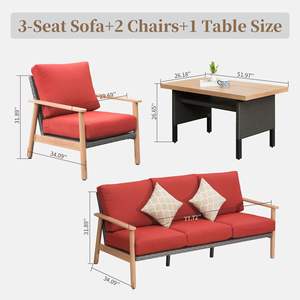 Set di mobili da giardino in vimini da esterno per tutte le stagioni divano imbottito in alluminio Rattan con 2 cuscini per portico giardino-rosso - Product Image 4