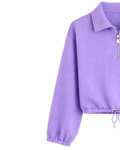 Sudadera Corta Personalizada de Lavanda para Mujer con Cierre de Cremallera, Estilo Casual, con Cordón Ajustable en el Bajo, de Forro Polar Suave de Algodón y Poliéster - Product Image 2