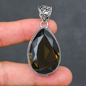 Magnifique pendentif en quartz fumé, pierre précieuse créée en laboratoire, en argent sterling 925, fait main, bijou statement, cadeau pour femme, très demandé - Product Image 1